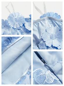 Anewsta 优雅长款露肩连衣裙，3D 花卉刺绣，蓝色蛋糕裙，奢华大气女士婚礼宾客礼服 - 藍色 - 查看 6