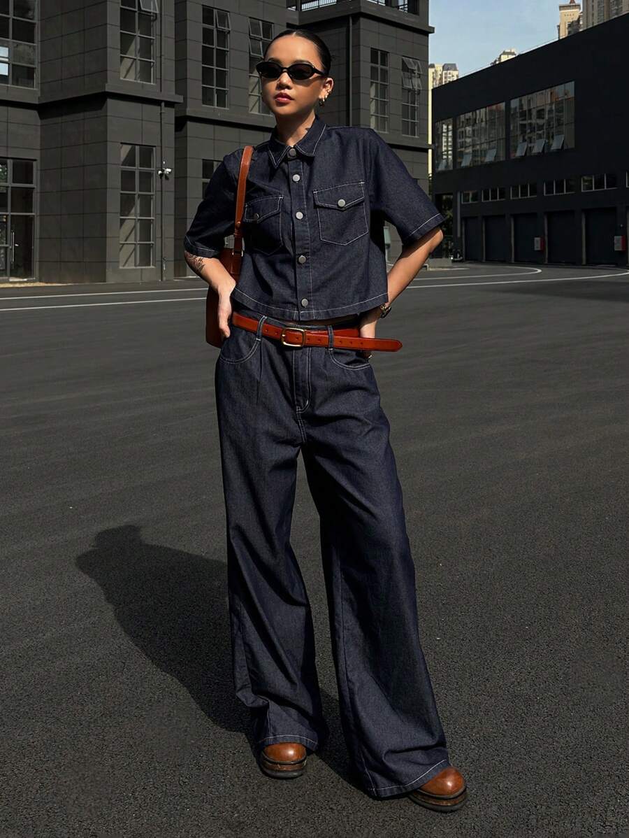 DAZY Women Denim Two Pieces Outfits - Blue - View 1