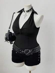 Flirla Blusas de talla grande de rave - Negro - Ver 3