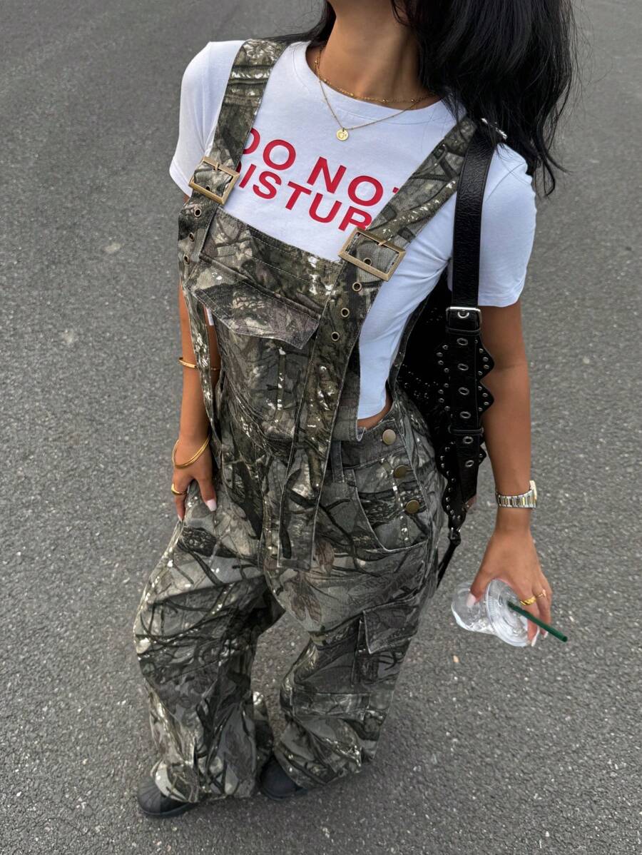 SHEIN ICON 女式休闲迷彩印花牛仔工装裤