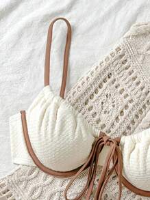 Sweetra 女士度假海滩拼色荷叶边泳衣上衣