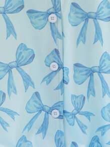 Tween Girls Butterfly Print Front Button Short Sleeve Shorts Pajama Set, Elegant Fashion Home Wear - Baby Blue - View 4