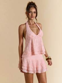 SHEIN BAE 女士纯粉色纹理面料结饰前露肩背心，Y2K 风格，春夏 - 粉色 - 查看 5