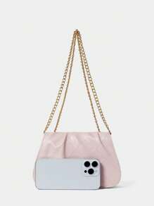 SHECARRY Bolsa de mão minimalista elegante com decoração de metal para mulheres, bolsa de armazenamento casual diária - Rosa - Ver 3
