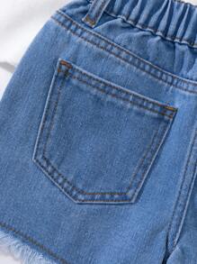 3pcs Casual Young Girls Denim Shorts Set, Distressed Washed Jeans, Versatile Style - Multicolor - View 6