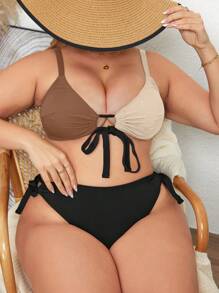 Swim Lushoire Plus Size Adjustable Front Clasp & Shoulder Strap Swimsuit, Casual Beach Vacation Set - Multicolor - View 1