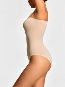 SHEIN Shape Women's Solid Color Pleated Bandeau Shapewear Bodysuit