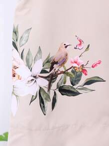 2 件女童杏色无袖花卉印花衬衫和阔腿裤套装，舒适休闲度假装，春夏 - 杏色 - 查看 4