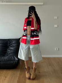 StreetHx Women's Summer Street Style English Text Print Short Sleeve Shirt - Red - View 6