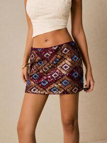 Poéselle 女士时尚亮片迷你裙，适合节日穿着 - 黑色 - 查看 3