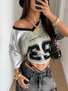 StreetHx Áo thun lưới phong cách đường phố số lớn Y2K Casual Sports - Xám - Xem 6