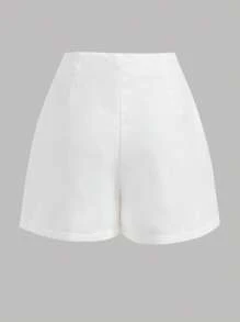 Firerie Women's White Woven Casual Shorts With Bowknot Detail And Zipper Closure - White - View 2