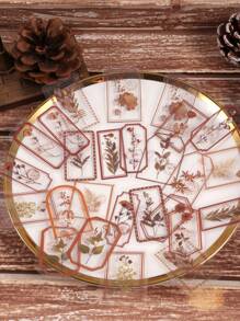 1 包/30 件复古透明植物和花卉图案贴纸，带邮票框，宠物装饰标签，适用于 DIY 日记回到学校 - 彩色 - 查看 1