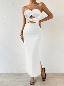 Islaluna Vestito lungo da donna con top a tubo aderente, a spirale, testurizzato, sexy, adatto per feste