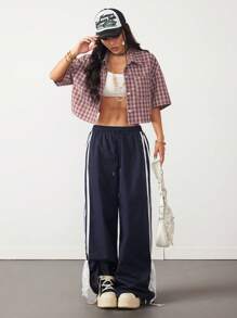 Coolane 女士春夏复古学院风短款格子宽松短款上衣新年红色衬衫女士 Polo 衫 - 粉色 - 查看 6