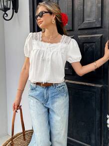 Pariaura Camicia a maniche corte di colore unito, alla moda per l'estate, da donna