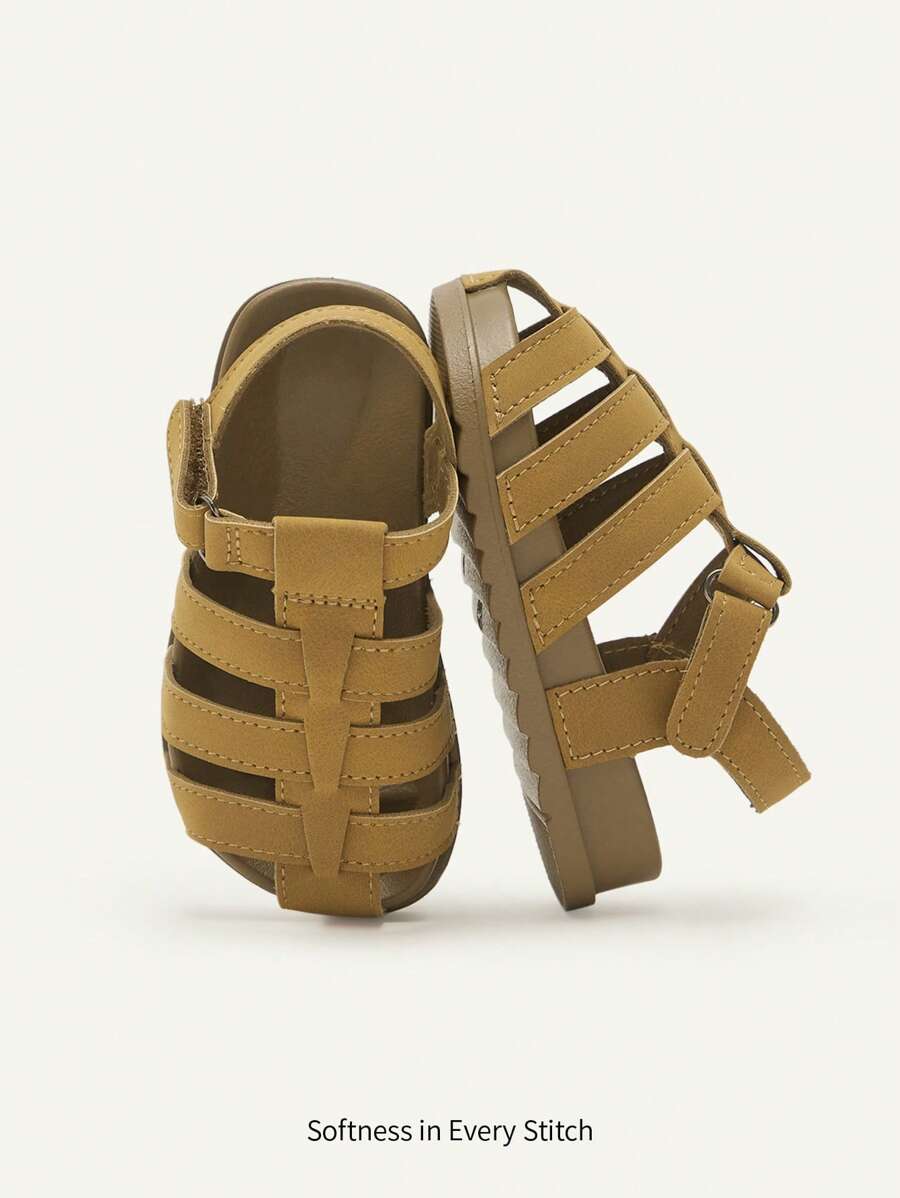 Cozy Pixies Toddler Boys' Cute Hook-And-Loop Brown Casual All-Match Fashion Versatile Soft Bottom Peep Toe Sandals, Summer - Brown - View 1