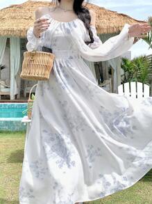 DAZY Vestido de manga larga con estampado floral elegante para mujer, primavera/verano