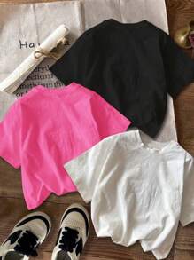 SHEIN Tricouri casual, minimaliste, cu model de desene animate, mai multe piese, potrivite pentru vară