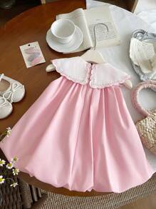 Cute Pink Peter Pan Collar Embroidered Sleeveless Dress For Toddler Girls, Summer - Pink - View 12