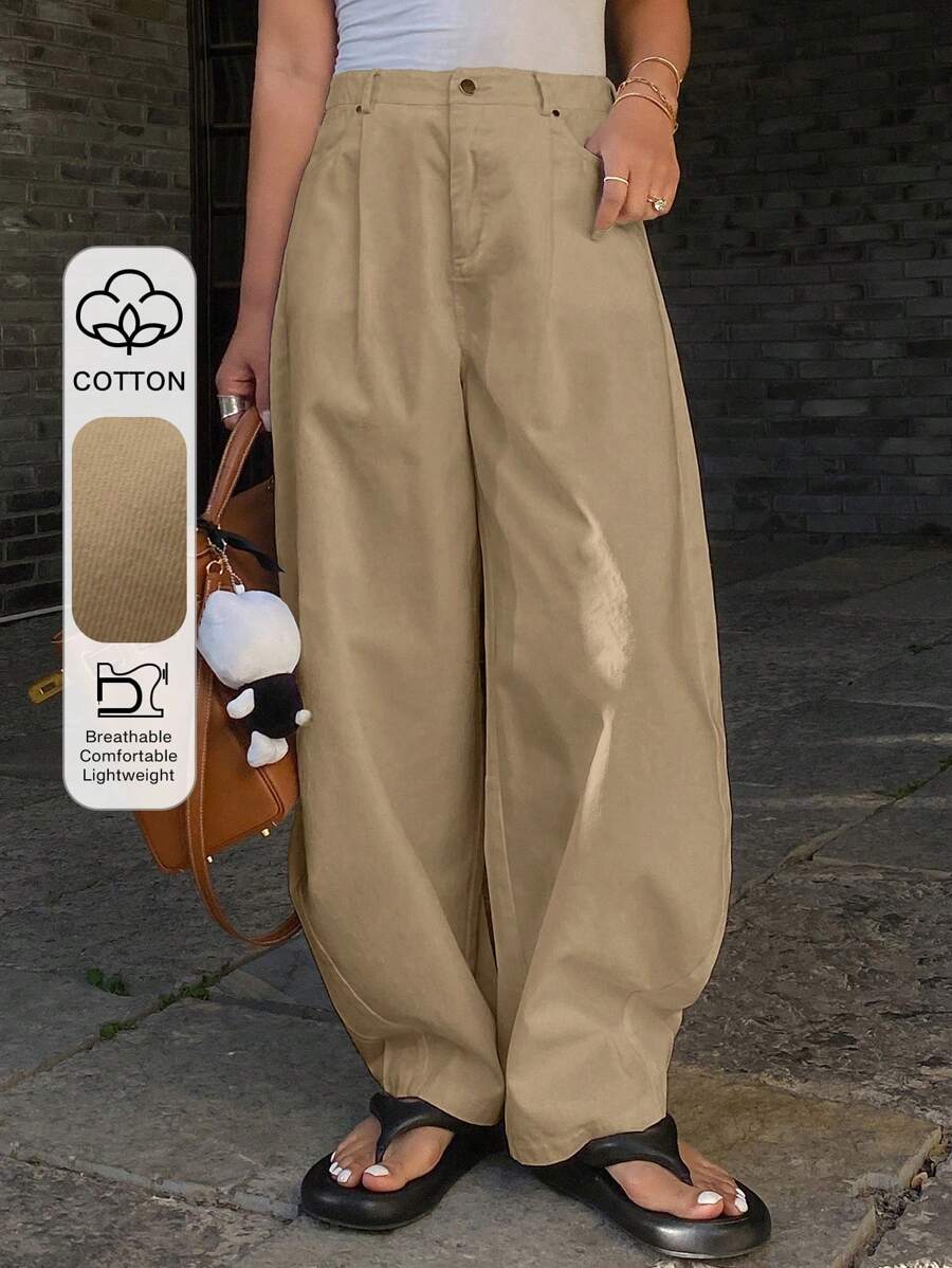 Livesso Plus Size Loose Solid Color Harem Pocket Pants For Women, Spring/Summer Casual