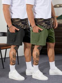 Manfinity Homme 2pcs Men Loose Flap Pocket Side Drawstring Waist Shorts Casual - Multicolor - View 3