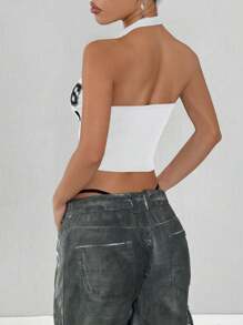 StreetHx Women's V-Neck Sleeveless Tank Top, Streetwear Fashion Colorblock "98" Letter Print - White - View 2