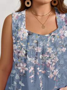 EMERY ROSE Floral Ombre Plus Size Camisole And Tank Top, Suitable For Summer Suitable For Going Out,Flower/Vacation/Spring - Mauve Purple - View 5