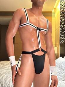 SHEIN 1 Bộ trang phục nam (Áo liền quần + 2 Găng tay), Thời trang, Thích hợp cho mùa hè - màu đen - Xem 1