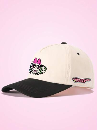 THE POWERPUFF GIRLS X SHEIN 1 件可爱、基础款花朵、泡泡、毛茛印花撞色棒球帽，男女通用，适合休闲穿着