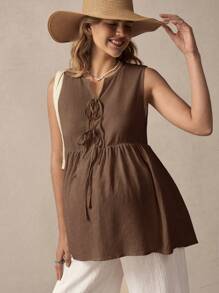 SHEIN Umstandsmode einfarbiges Trägertop mit Vorderbindung, lässiges Volant-Saum Hemd