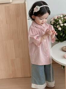 Dazy Kids Girl Toddler/Infant Casual Loose Woven Short Sleeve Top, Summer