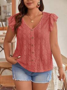 SHEIN Frenchy Áo thun tay lỡ thêu rỗng màu trơn mùa hè - Màu Hồng  Dưa hấu - Xem 5