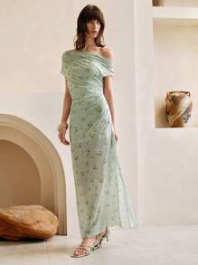 Arave Vestido de verano con diseño floral margarita en estilo francés con volantes, fruncidos y detalles de malla
