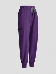 TaskEZ 纯色手术服上衣和裤子手术服套装 - 紫色 - 查看 4