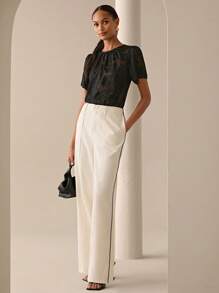 Lilora Damen elegante einfarbige Bluse mit Puffärmeln, Sommer