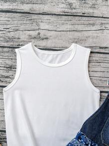 SHEIN Young Girl 2pcs Sets: Fashionable Casual Round Neck Camisole & Floral Print Suspender Dress, Playful And Cute For Outdoor Activities, Daily Wear, Farmhouse Life - Blue - View 7