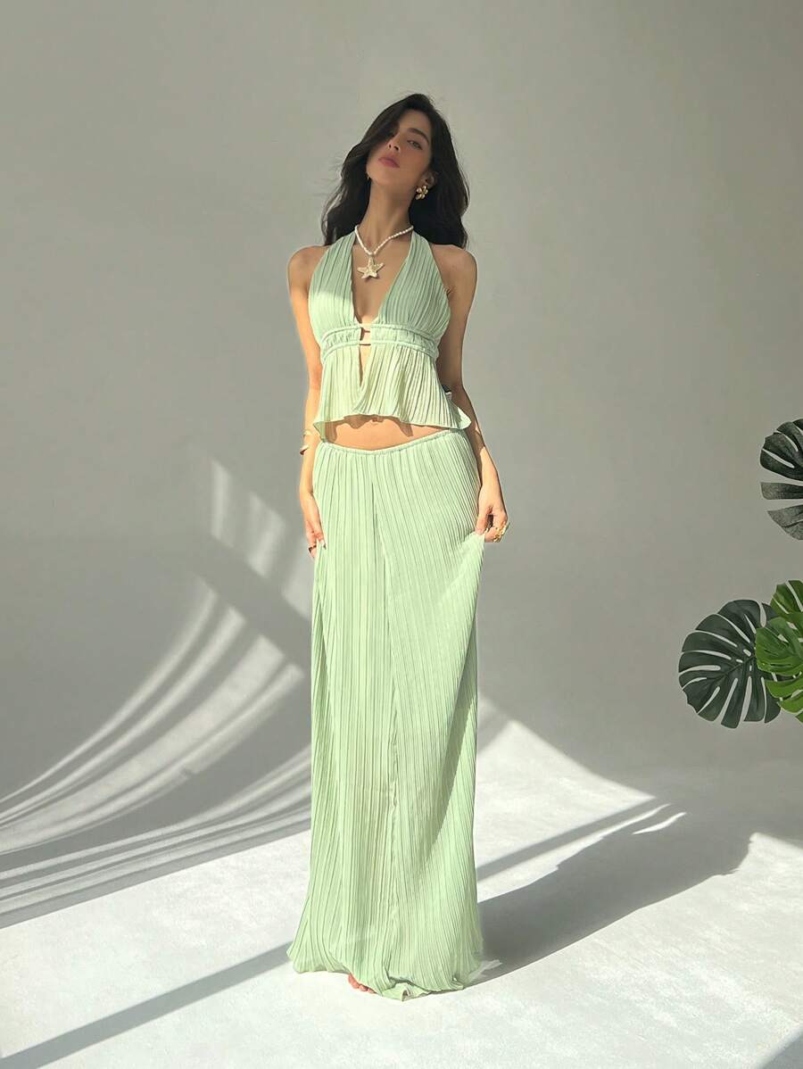 Aloruh Women Two Pieces Outfits For Daily Wear - Green - View 1