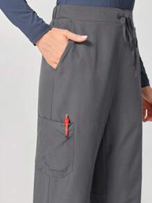 TaskEZ Solid Color Multi-Pocket High Waist Scrub Uniform Bottom - Light Grey - View 6