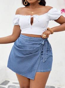 Slaydiva 大码牛仔短裤，夏季时尚 - 深色水洗藍 - 查看 3