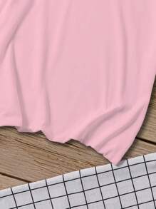 Young Girl Basic Cartoon Letter Print Short Sleeve T-Shirt - Pink - View 5