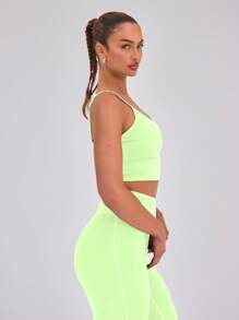 Musera Sport Sport Spaghetti Strap Crop Top Only Workout Running Daily Slim Summer Holiday Strap Gym Fitness - Lime Green - View 5