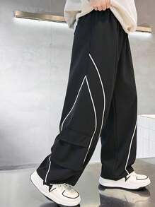 男童拉链宽松工装长裤 - 黑色 - 查看 1