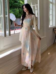 DAZY 女士中长款网纱连衣裙，时尚百搭，适合夏季度假穿着，也适合复活节等节日穿着。 - 綠色 - 查看 4