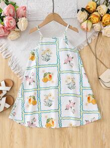 少女休闲花卉印花无袖连衣裙，夏季 - 黑色 - 查看 4