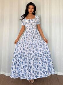 Rafferiza 女士时尚优雅刺绣印花连衣裙