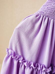 SHEIN Young Girls & Elegant Purple Ruffle Sleeve Shirred Dress - Purple - View 7