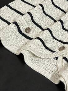 INAWLY 大码女式条纹印花单排扣短袖休闲宽松开衫