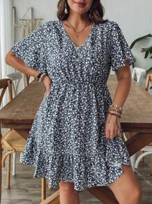 SHEIN VCAY 大码V领休闲短袖连衣裙，夏季时尚