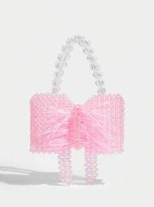 SHECARRY Bolso de playa elegante, dulce y de moda con cuentas y moño - Rosa - Ver 2